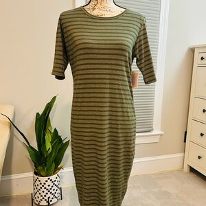 LuLaRoe Green Striped Midi Dress